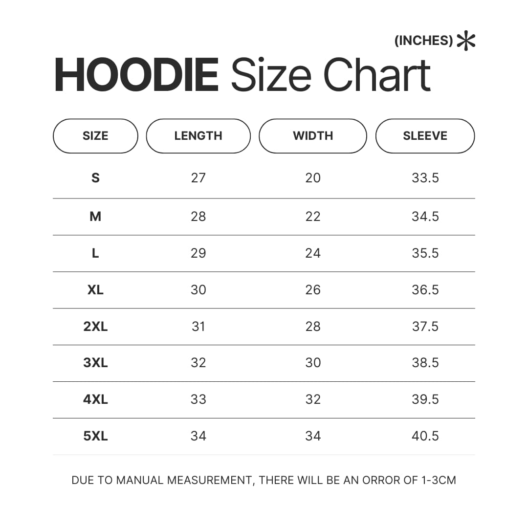 Hoodie Size Chart - Lookism Shop