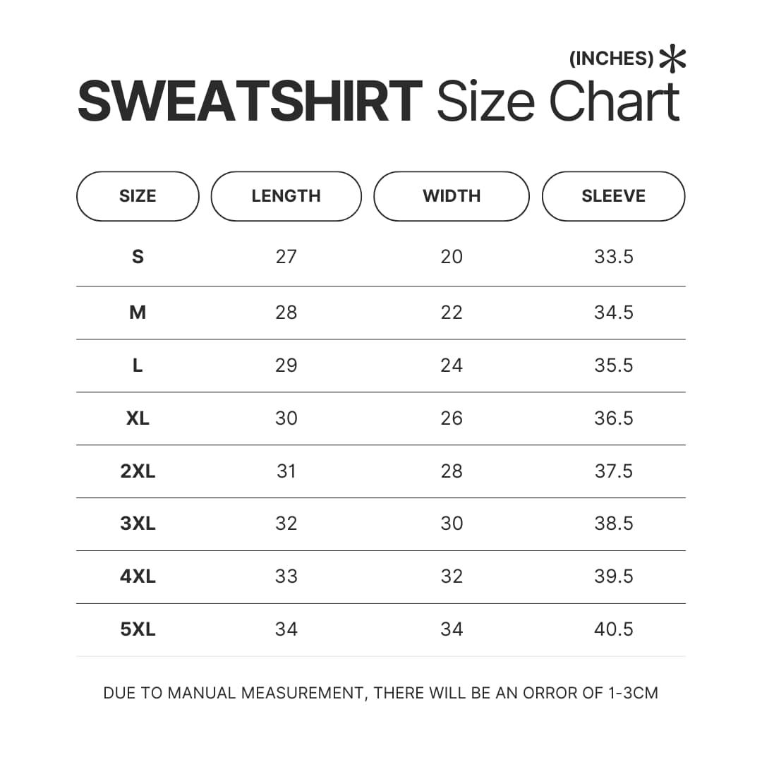 Sweatshirt Size Chart - Lookism Shop