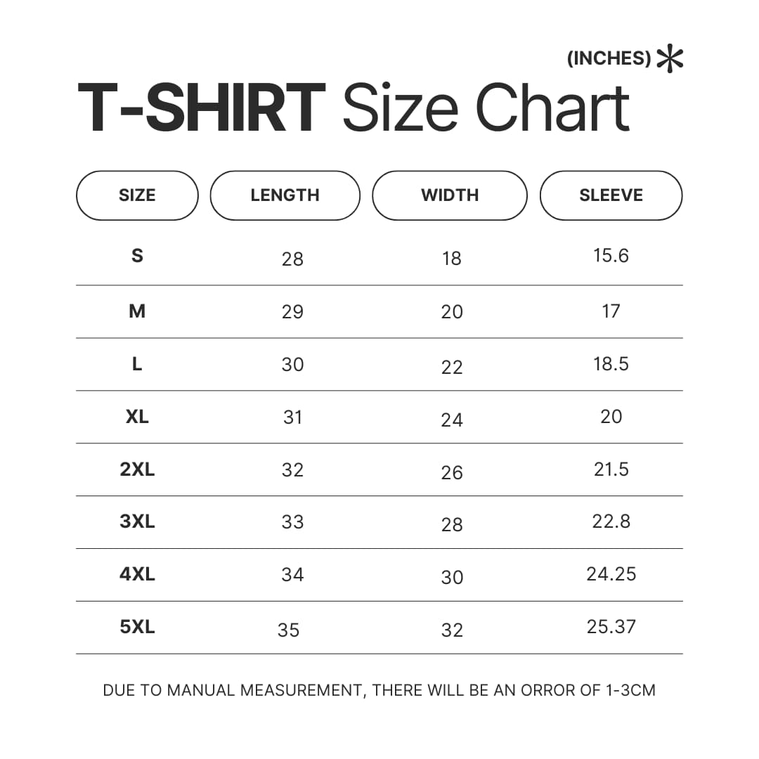 T shirt Size Chart - Lookism Shop